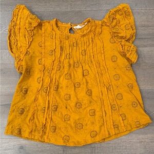 Forever That Girl Anthro Delphine Boho Yellow Eyelet Lace Short Sleeve Blouse